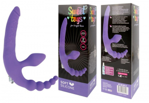 Безремневой страпон с анальным стимулятором "Sweet Toys" с вибрацией, фиолетовый