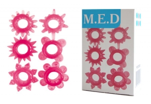 Набор эрекционных колец "M.E.D" розовые снежинки, 6 шт