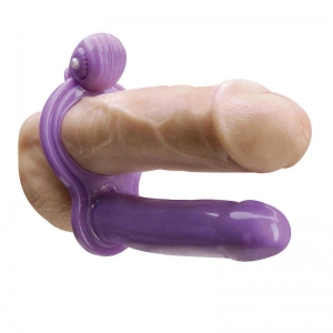 Насадка для двойного проникновения "Double Penetrator" с вибрацией, фиолетовая