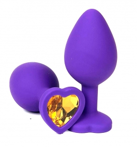 Пробка с желтым кристаллом "Vandersex Heart" фиолетовая, L
