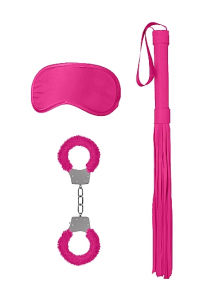 Набор БДСМ-девайсов розовый "Ouch" наручники, плеть, маска