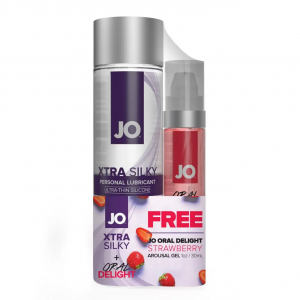 Гель на силиконовой основе "JO Xtra Silky" + гель для глубокого минета "JO Oral Strawberry"