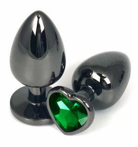 Пробка с зеленым кристаллом "Vandersex Heart" черный металл, S