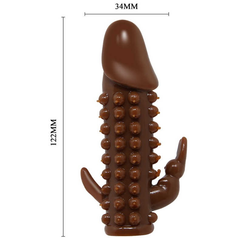 Насадка рельефная с клиторальным стимулятором "Wolftooth" коричневая