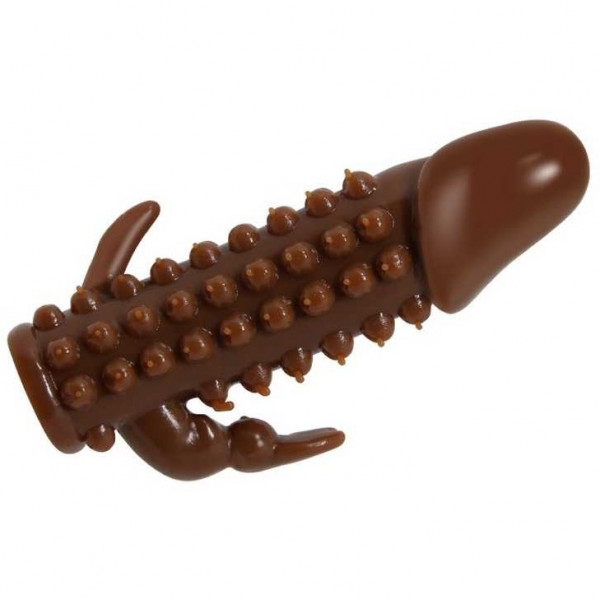 Насадка рельефная с клиторальным стимулятором "Wolftooth" коричневая