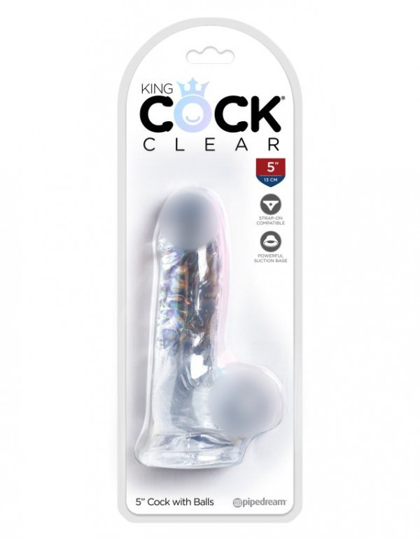 Фаллоимитатор на присоске "King Cock Clear 5" с мошонкой, прозрачный