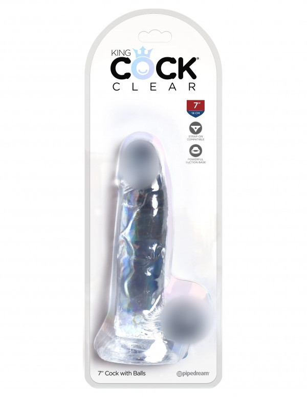 Фаллоимитатор на присоске "King Cock Clear 7" с мошонкой, прозрачный