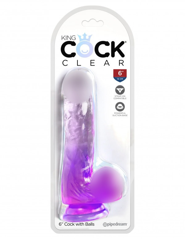 Фаллоимитатор на присоске "King Cock Clear 6" с мошонкой, фиолетовый