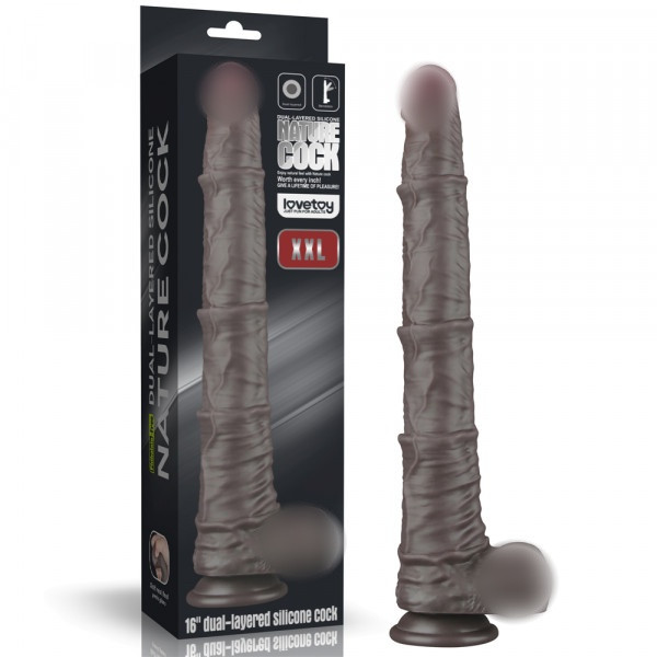 Супер реалистичный фаллоимитатор с хребтом для фистинга "Nature Cock 16" рельефный, черный