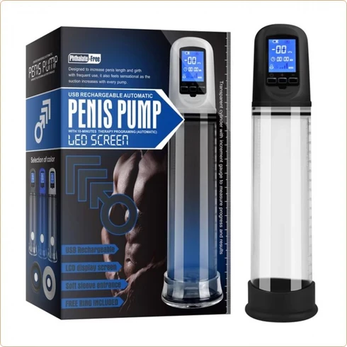 Вакуумная помпа с LED-дисплеем "Penis Pump" автомат, белая