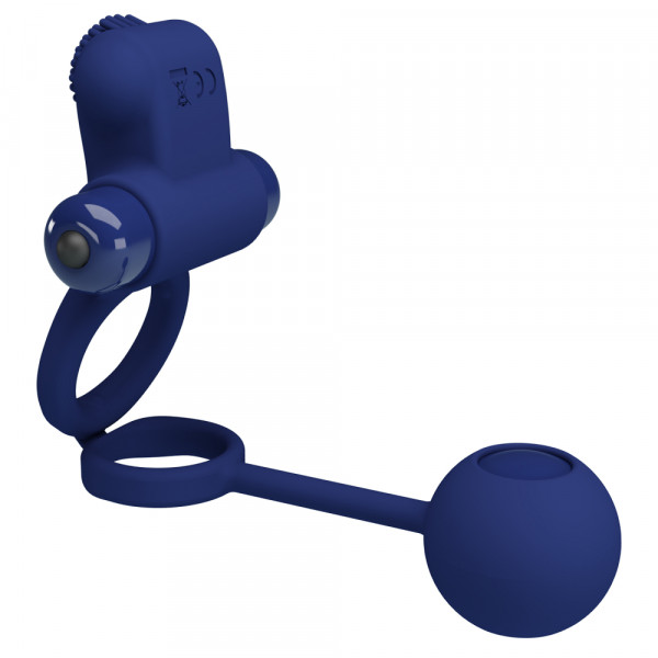 Эрекционное кольцо с вибрацией двойное + утяжелитель "Pretty Love" синее