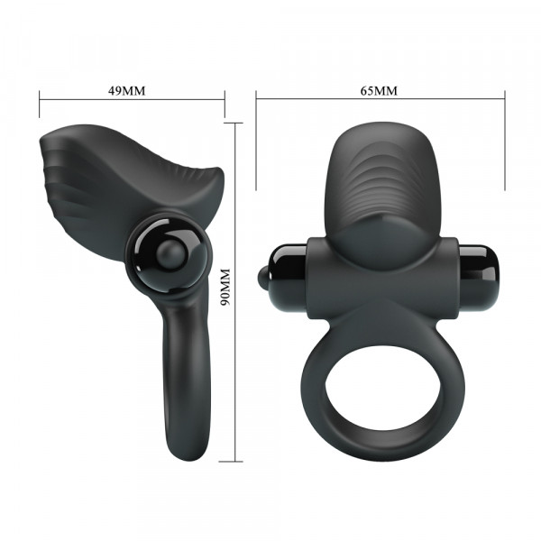 Кольцо эрекционное с большим клиторальным стимулятором"Pretty Love" с вибрацией, черное