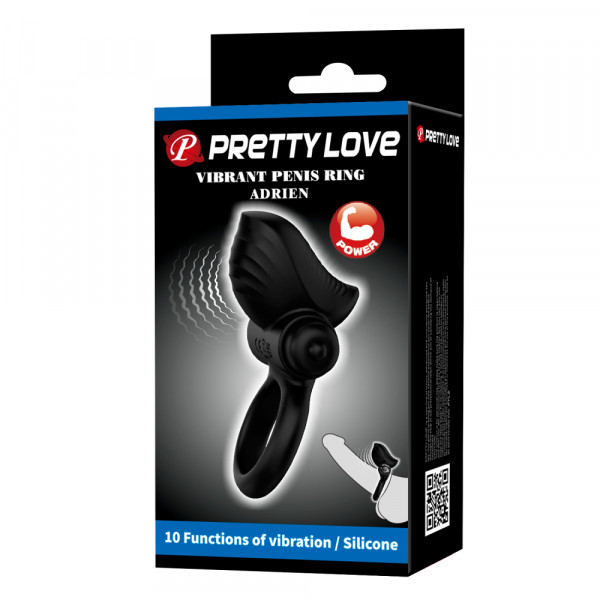 Кольцо эрекционное с большим клиторальным стимулятором"Pretty Love" с вибрацией, черное