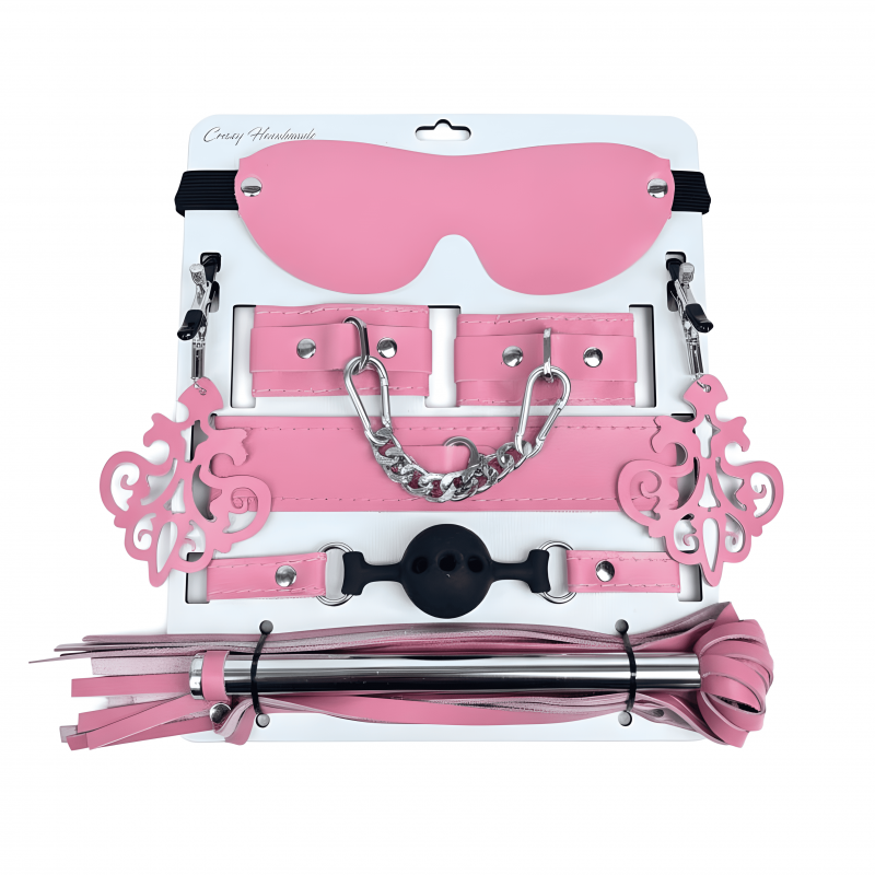 Набор премиум БДСМ девайсов "Crazy Handmade" кожа, розовый 