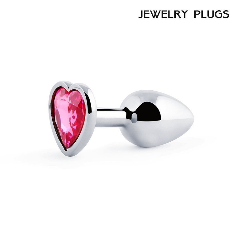 Пробка с розовым кристаллом "Jewerly Plugs" металл, сердце, S 